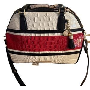 Retired‎ Brahmin Hudson Satchel Magnolia Stripe Melbourne Leather Dome Crossbody